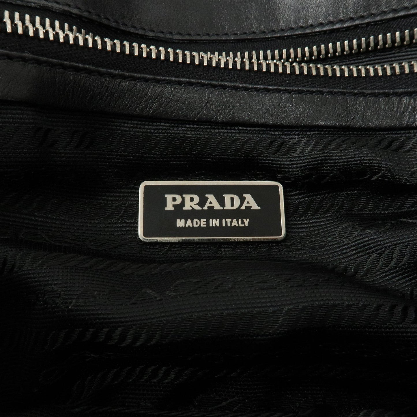 PRADA Leather Tote Bag Shoulder Bag Black Silver Hardware