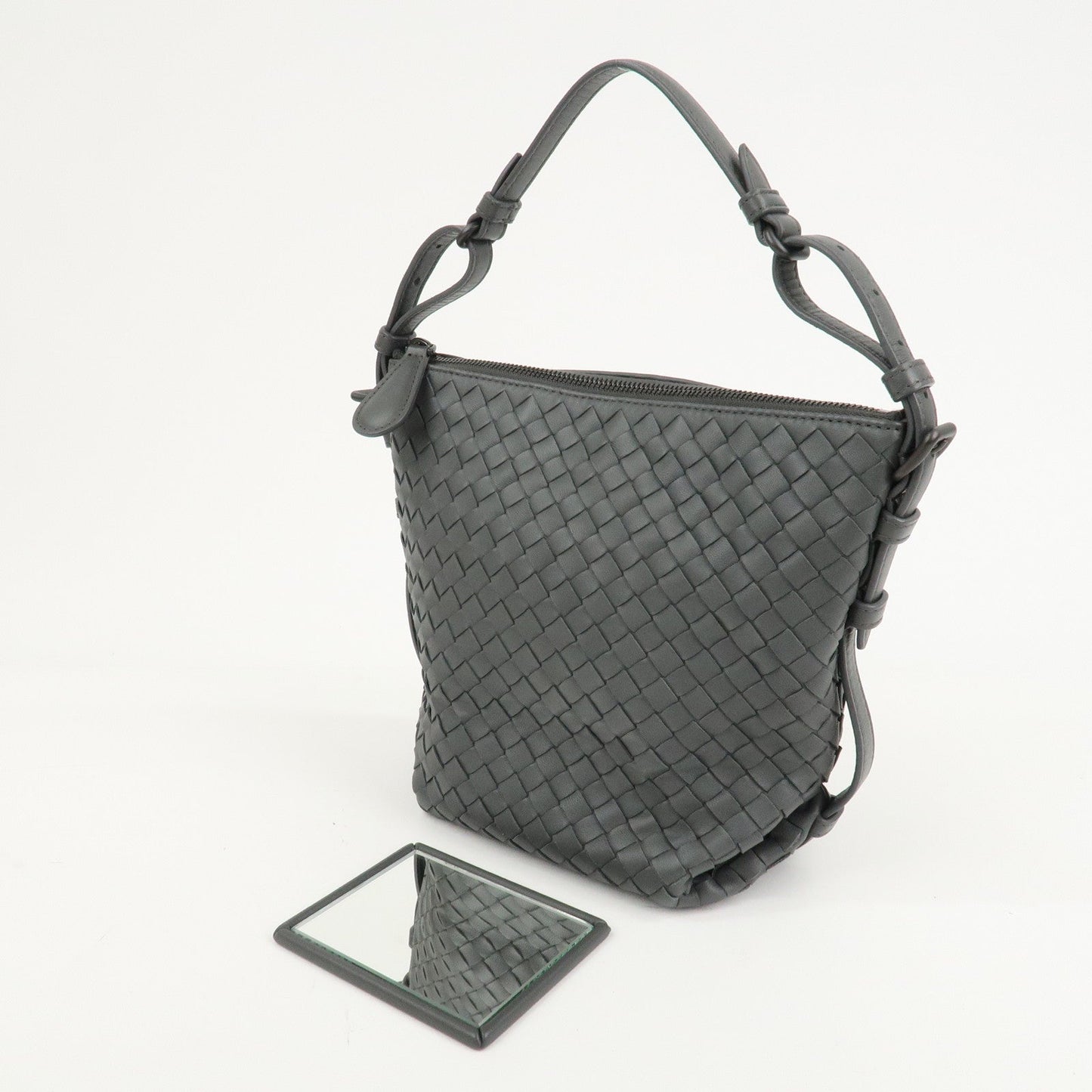 BOTTEGA VENETA Intrecciato Leather Semi Shoulder Bag Gray