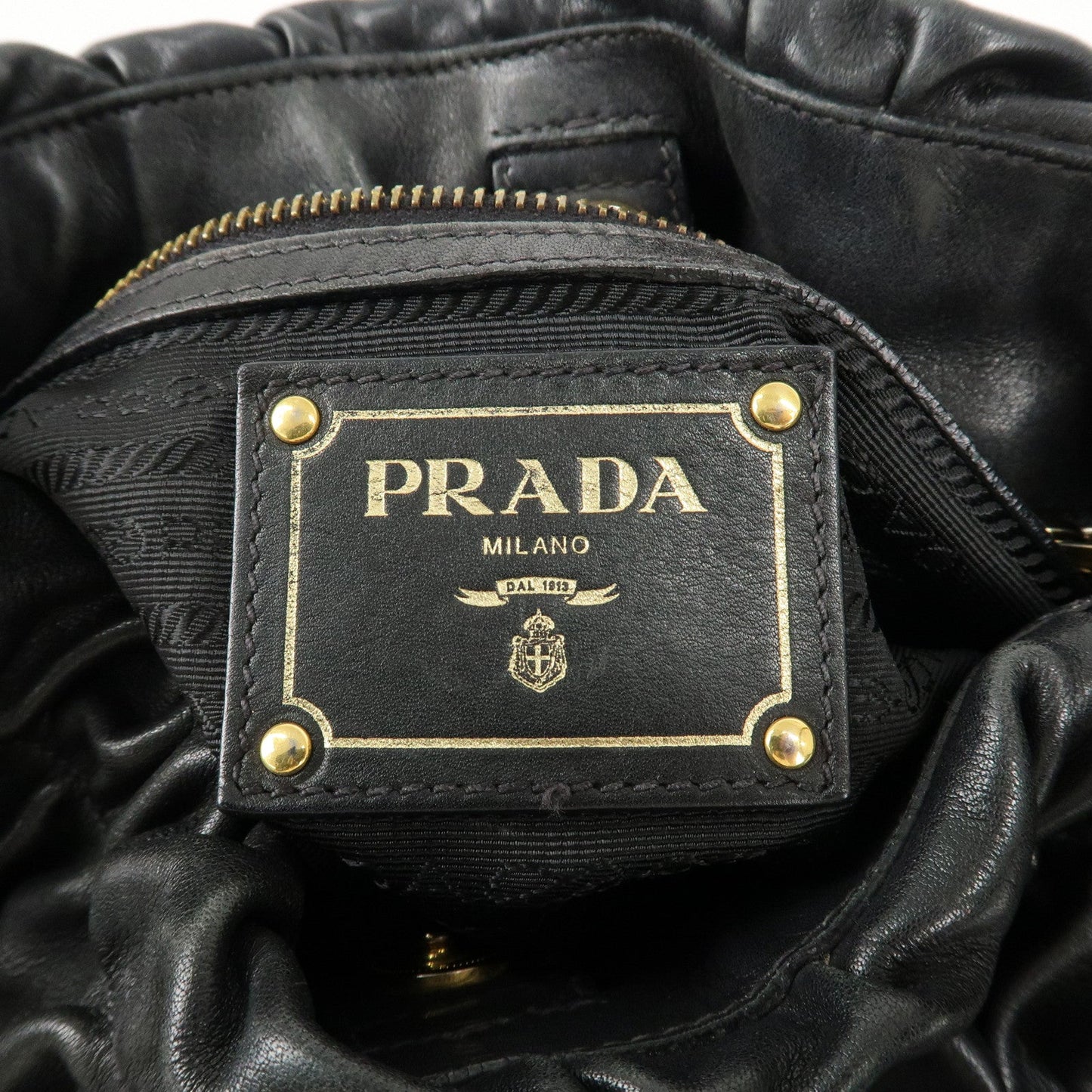 PRADA Leather Shoulder Bag Hand Bag Black Gold Hardware