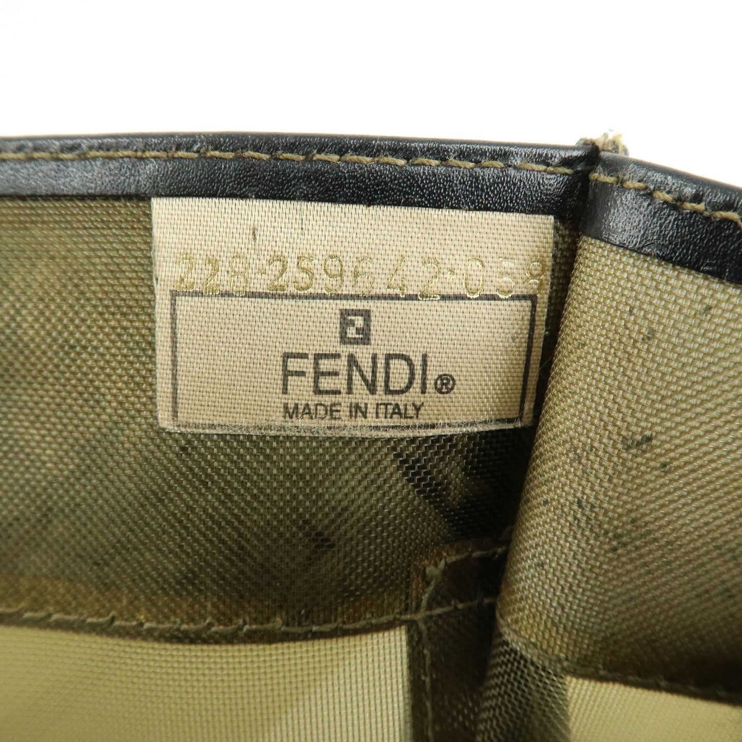 FENDI Mesh Leather Tote Bag Shoulder Bag Khaki Black 259642