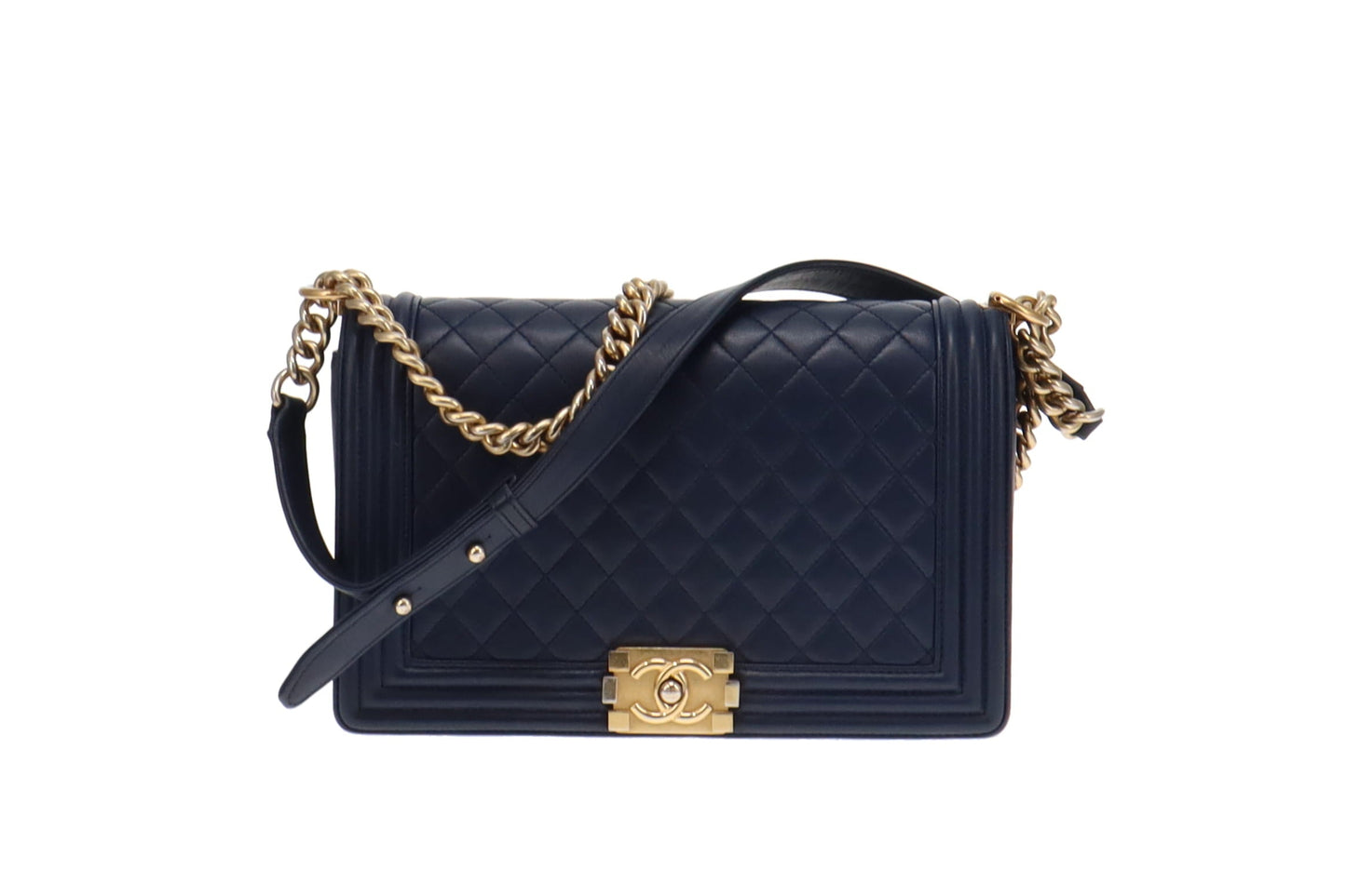 Chanel Navy and GHW New Medium Boy Bag 2015/16 (21 series)