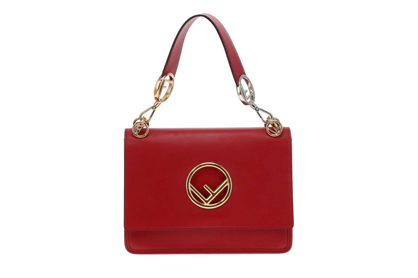 Fendi Red Leather Multi Tone HW Kan I F Bag