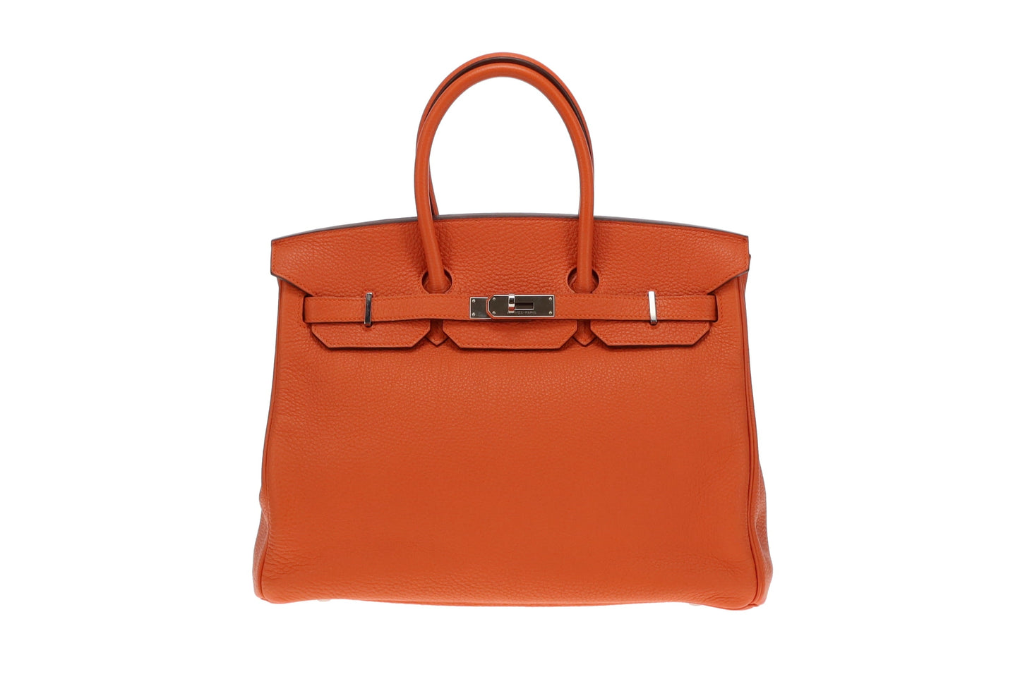 Hermes Orange Togo Leather and Palladium HW Birkin 35 2013 (Q in a square)