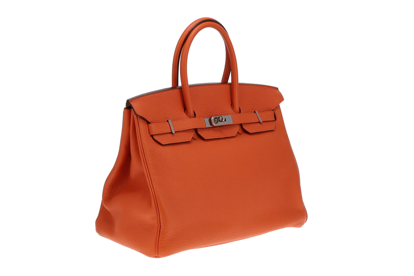 Hermes Orange Togo Leather and Palladium HW Birkin 35 2013 (Q in a square)