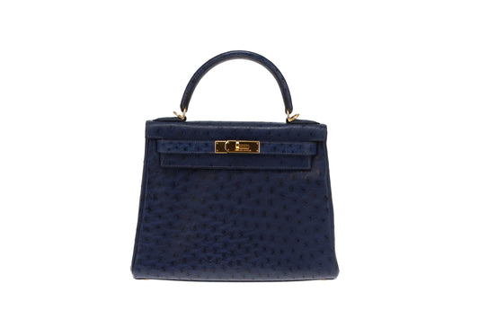 Hermes Rare Bleu Iris Ostrich Retourne Kelly 28cm with Strap 2007