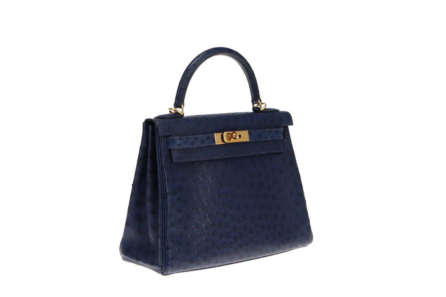 Hermes Rare Bleu Iris Ostrich Retourne Kelly 28cm with Strap 2007