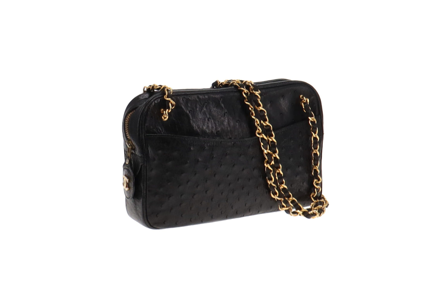 Chanel Vintage Ostrich Black Camera Bag