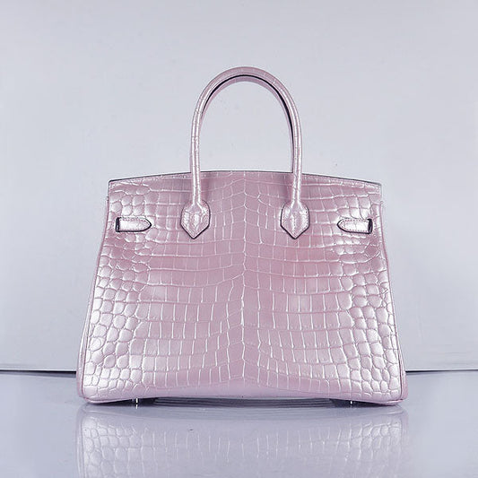 Hermes Birkin 35cm 6089 New Crocodile Vein Handbags Pink Silver