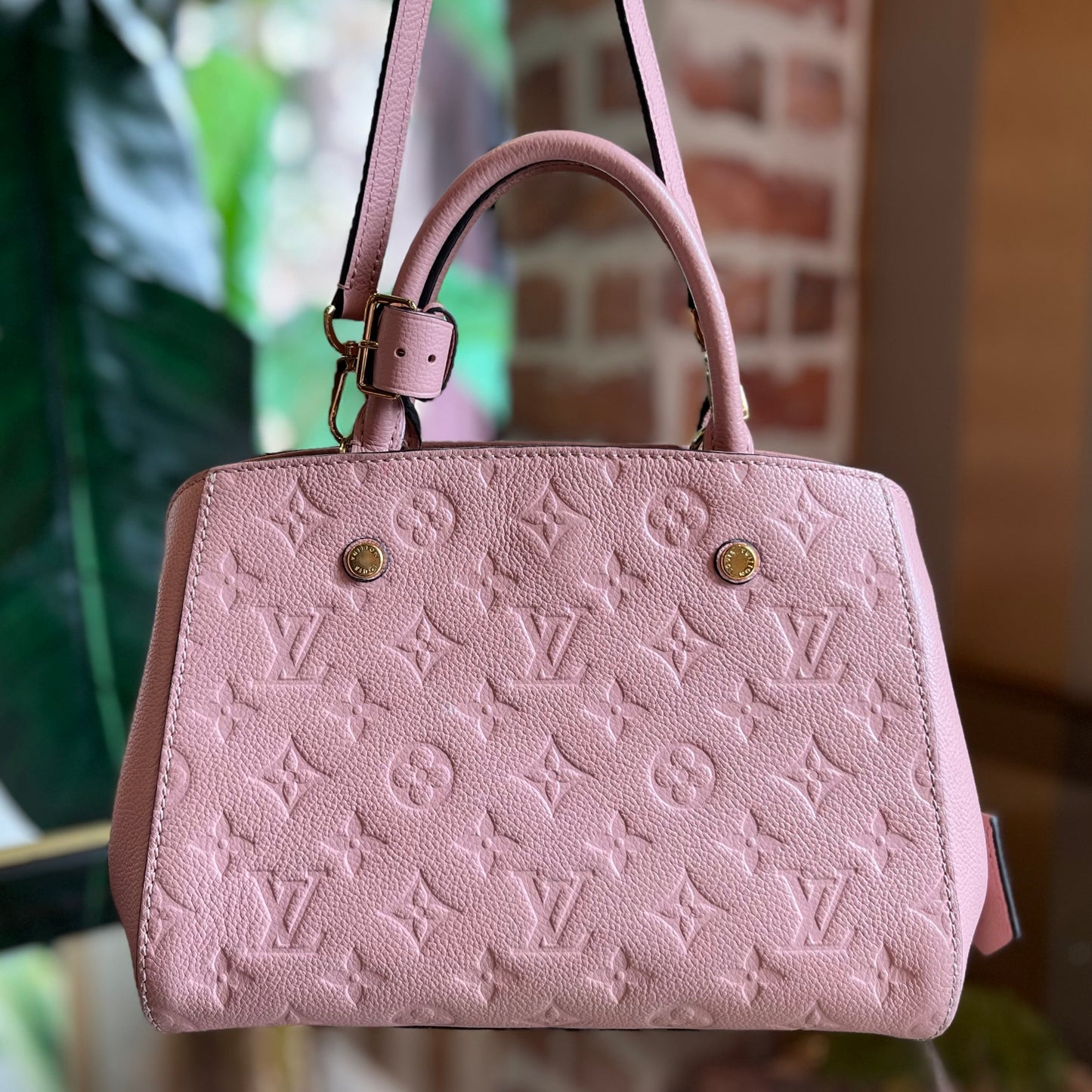 LOUIS VUITTON Montaigne BB Rose Poudre Empreinte Shoulder Bag