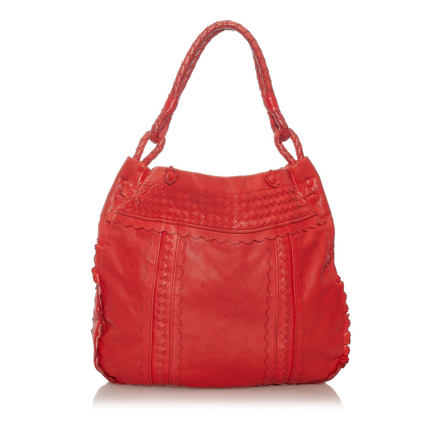 Red Bottega Veneta Intrecciato Leather Tote Bag