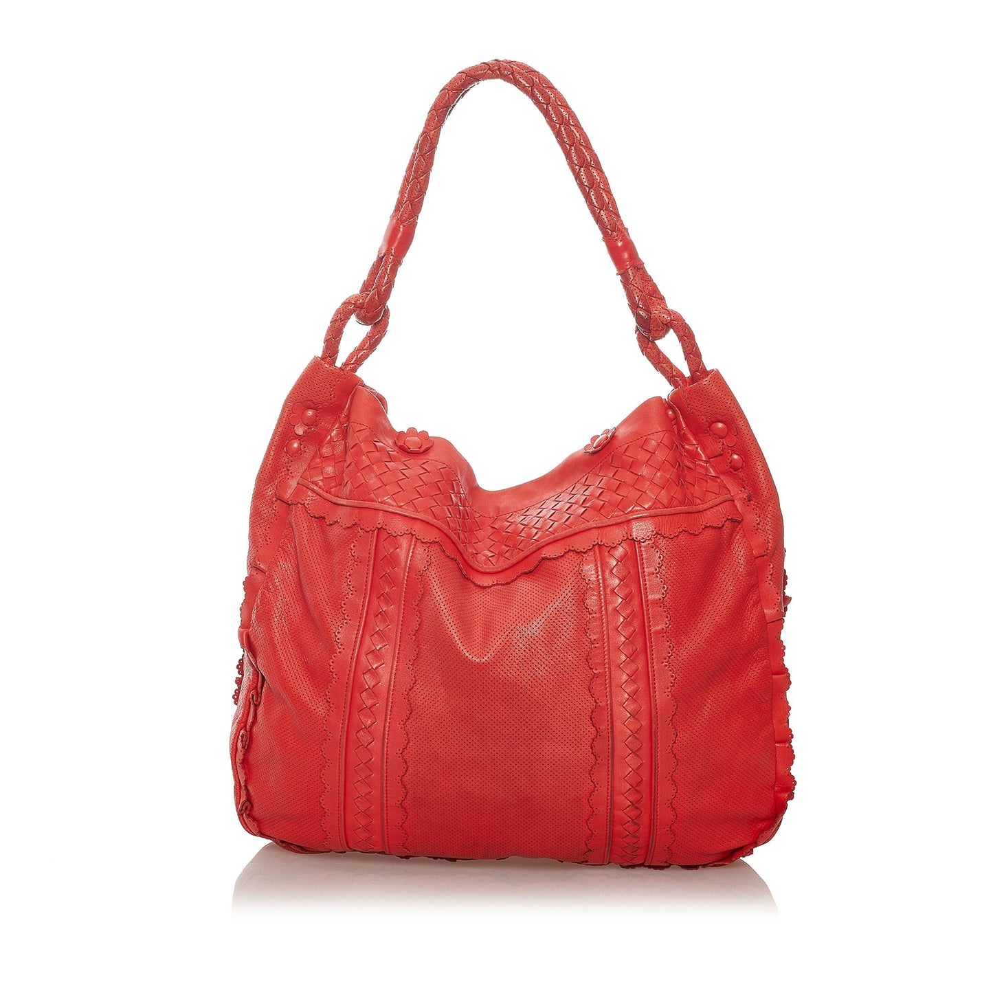 Red Bottega Veneta Intrecciato Leather Tote Bag