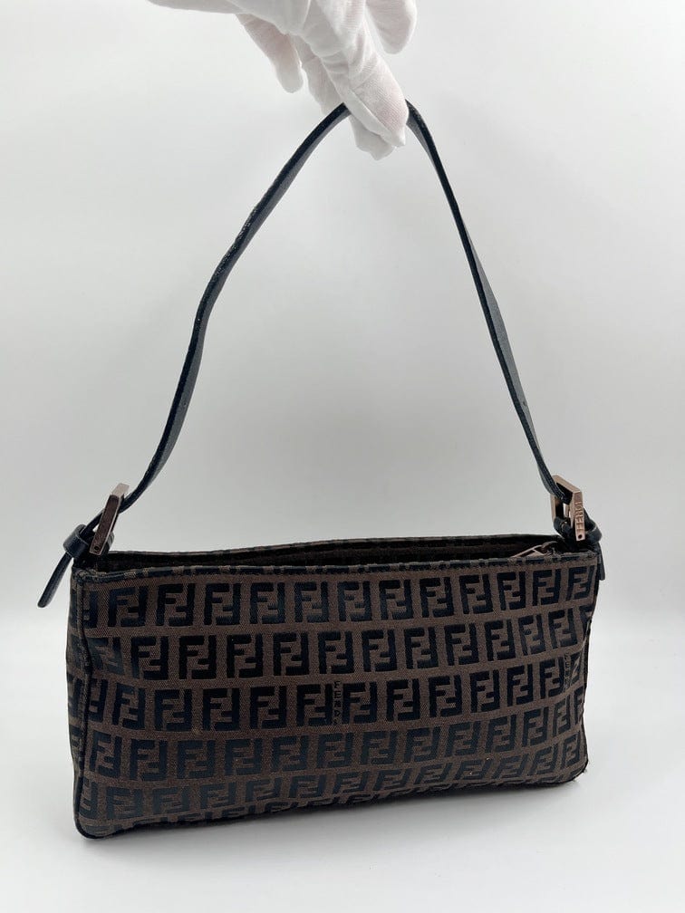 Vintage Fendi Pochette Bag in Brown Zucchino Canvas