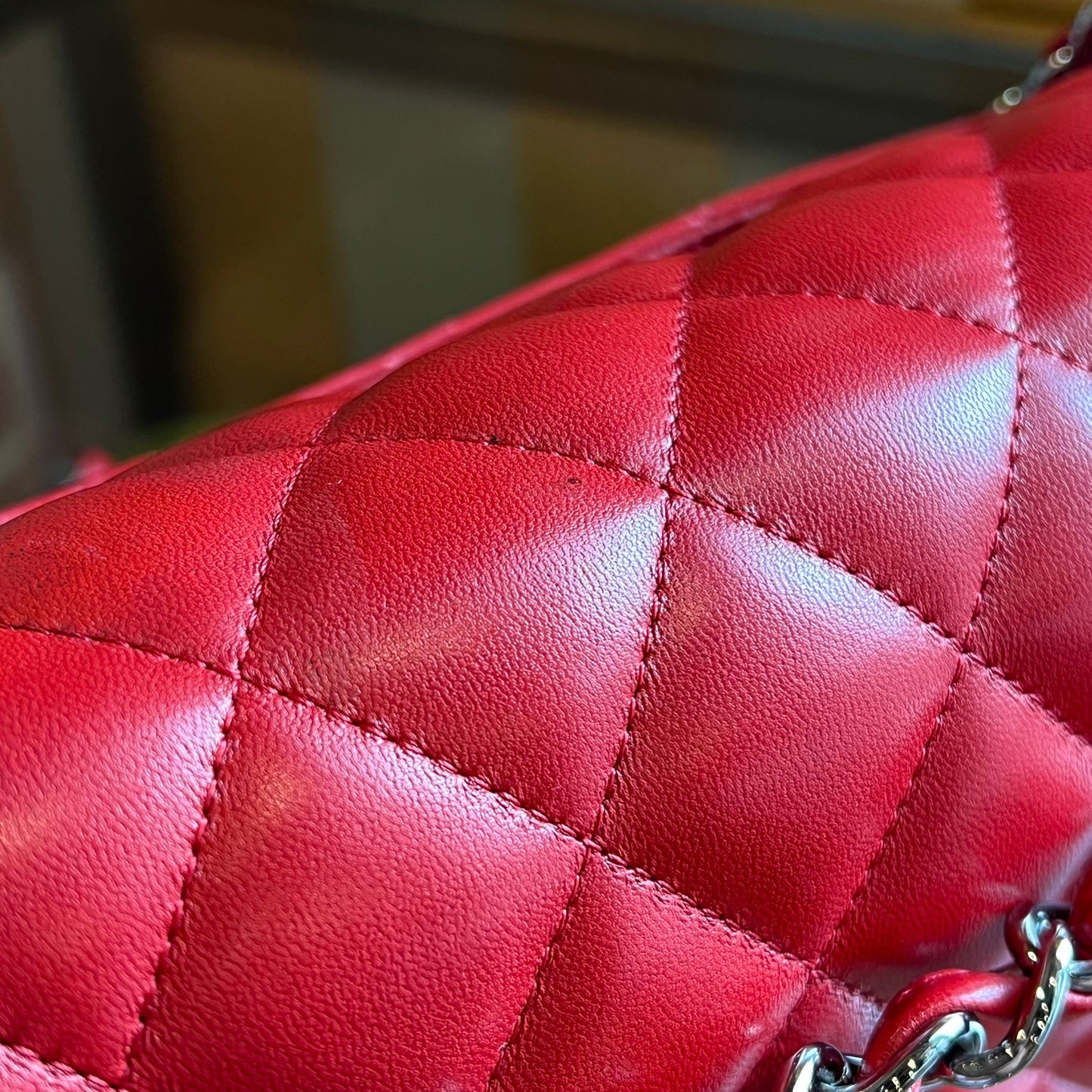 CHANEL Double Flap Jumbo Red Lambskin Quilted Shoulder Bag