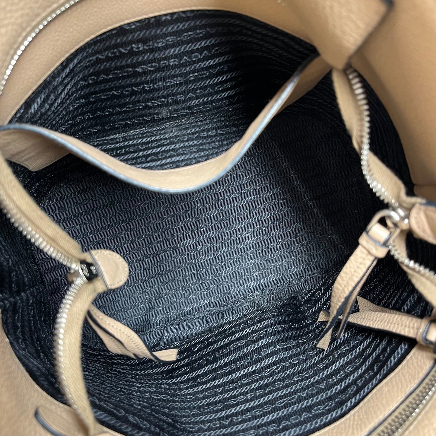 PRADA Vitello Phenix Bucket Crossbody Sand