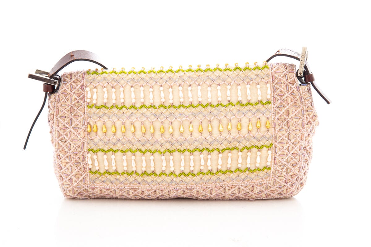 Fendi Pink & Multi Color Beaded Silk Baguette