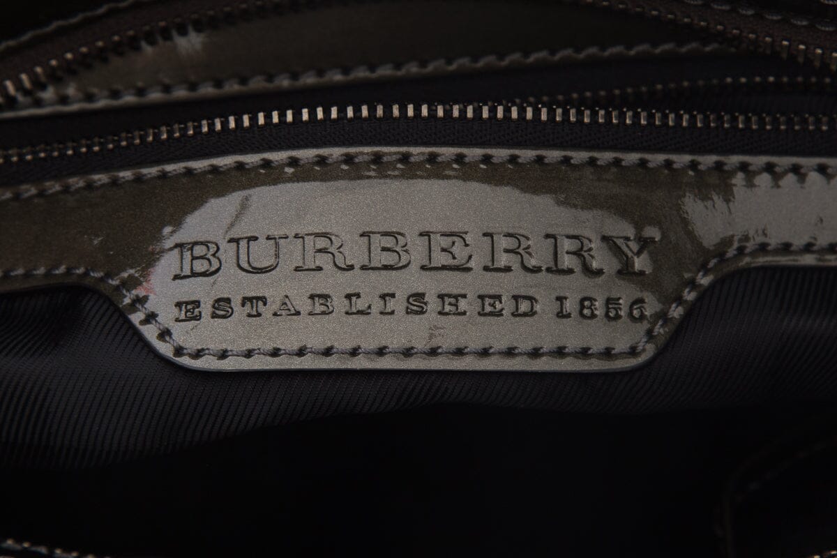 Burberry Green Patent Leather Lowry Studded Tote