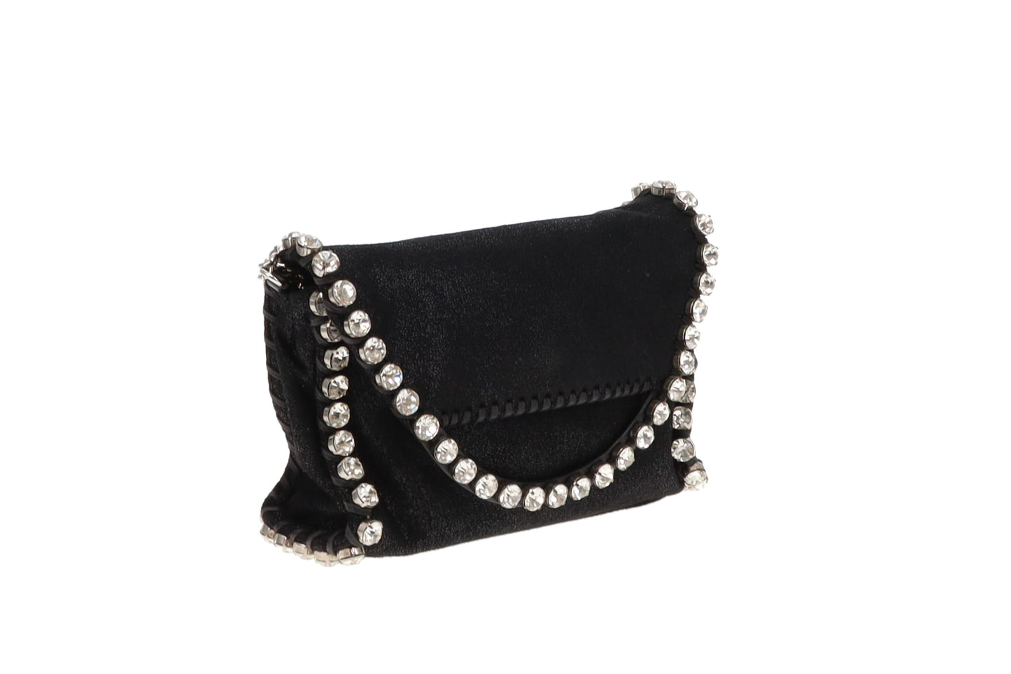 Stella McCartney Crystal Mini Foldover Falabella Black Shaggy Deer SH