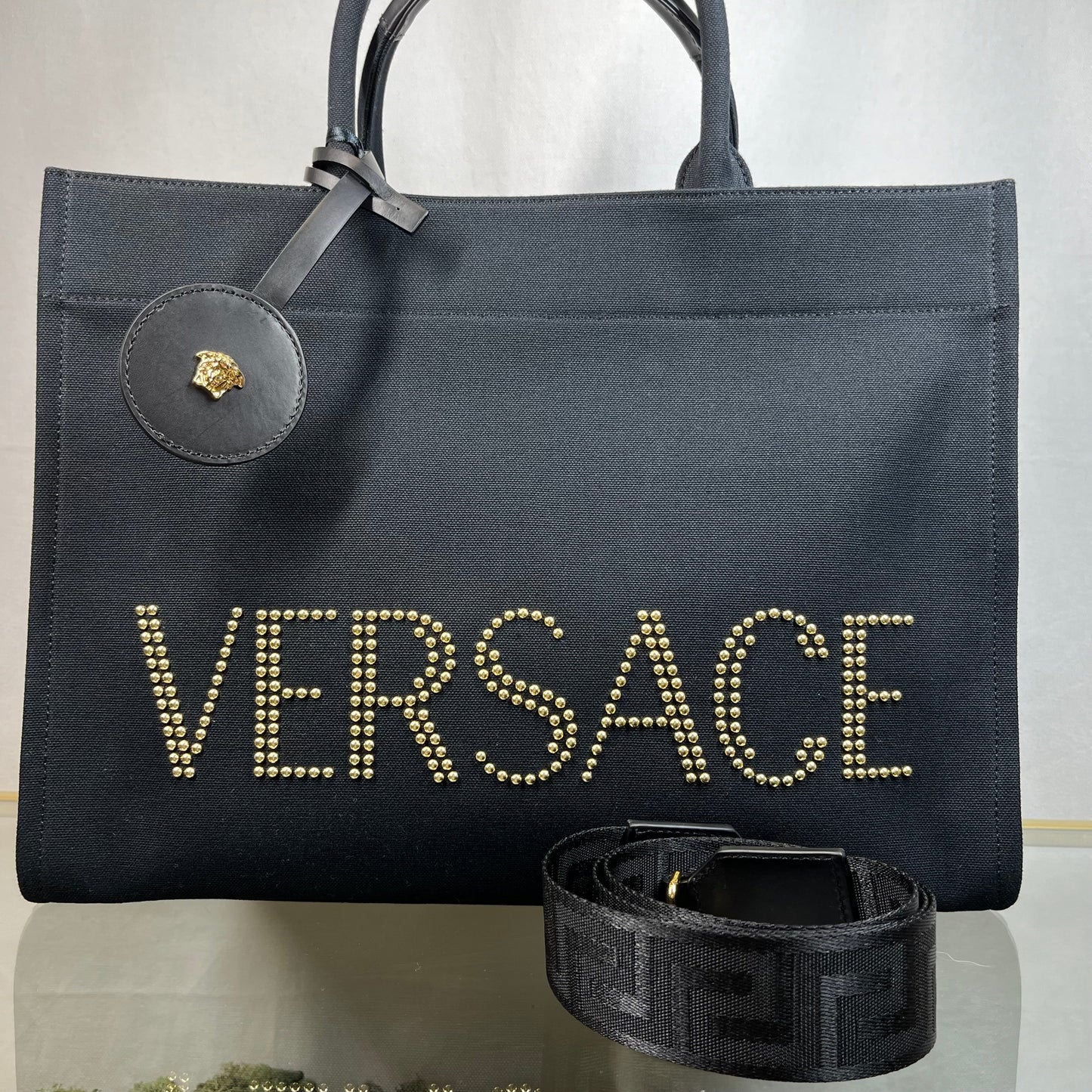 VERSACE Studded Large Black Canvas Tote TS3714