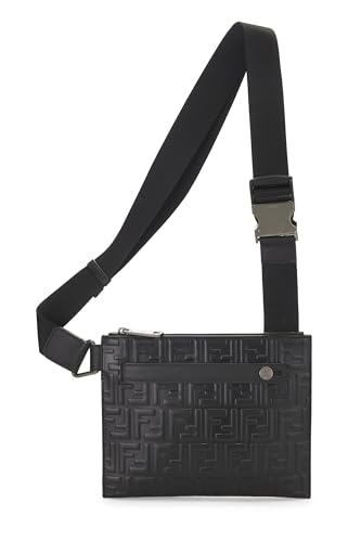 Fendi,  Black Zucca Embossed Leather Messenger, Black