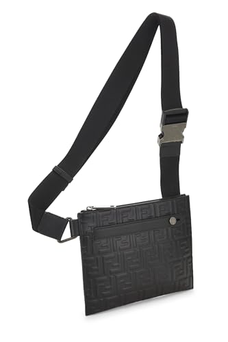 Fendi,  Black Zucca Embossed Leather Messenger, Black