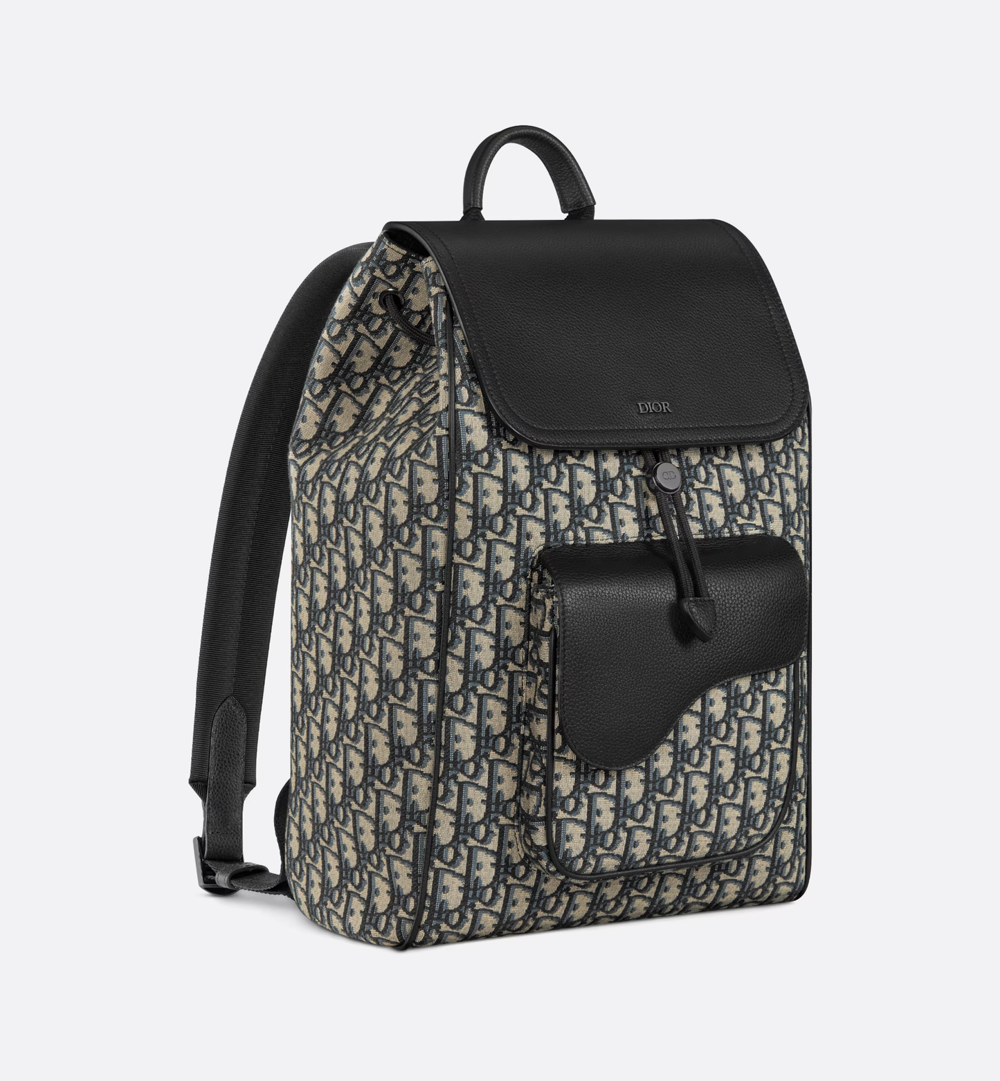 Saddle Backpack Beige and Black Dior Oblique Jacquard and Black Grained Calfskin