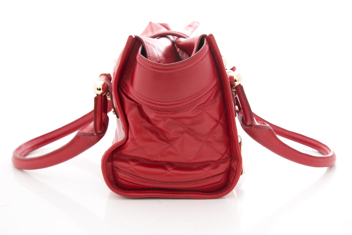 Burberry Red Leather Manor Quilted Tote