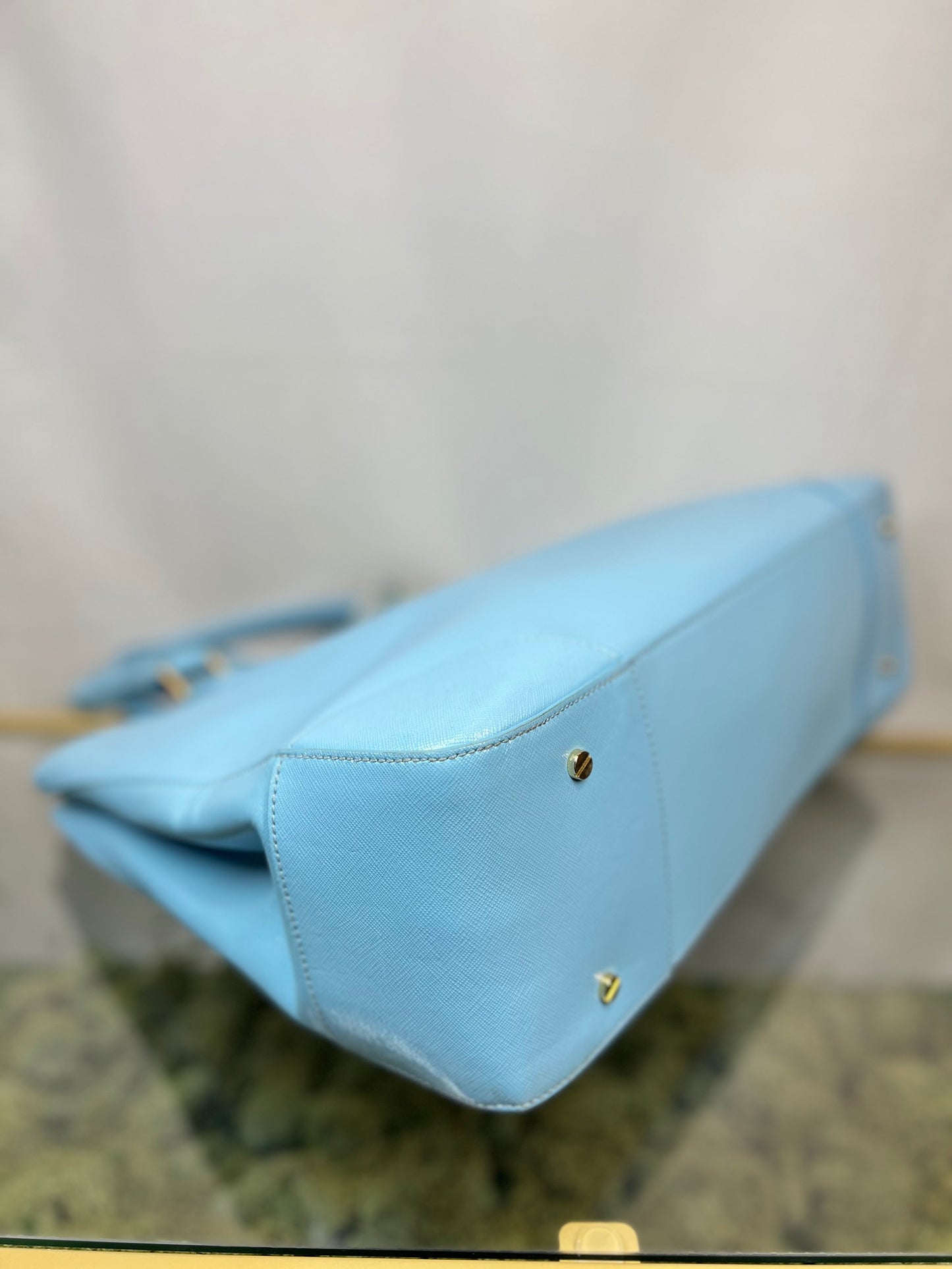 TORY BURCH Light Blue Patent Leather Robison Tote