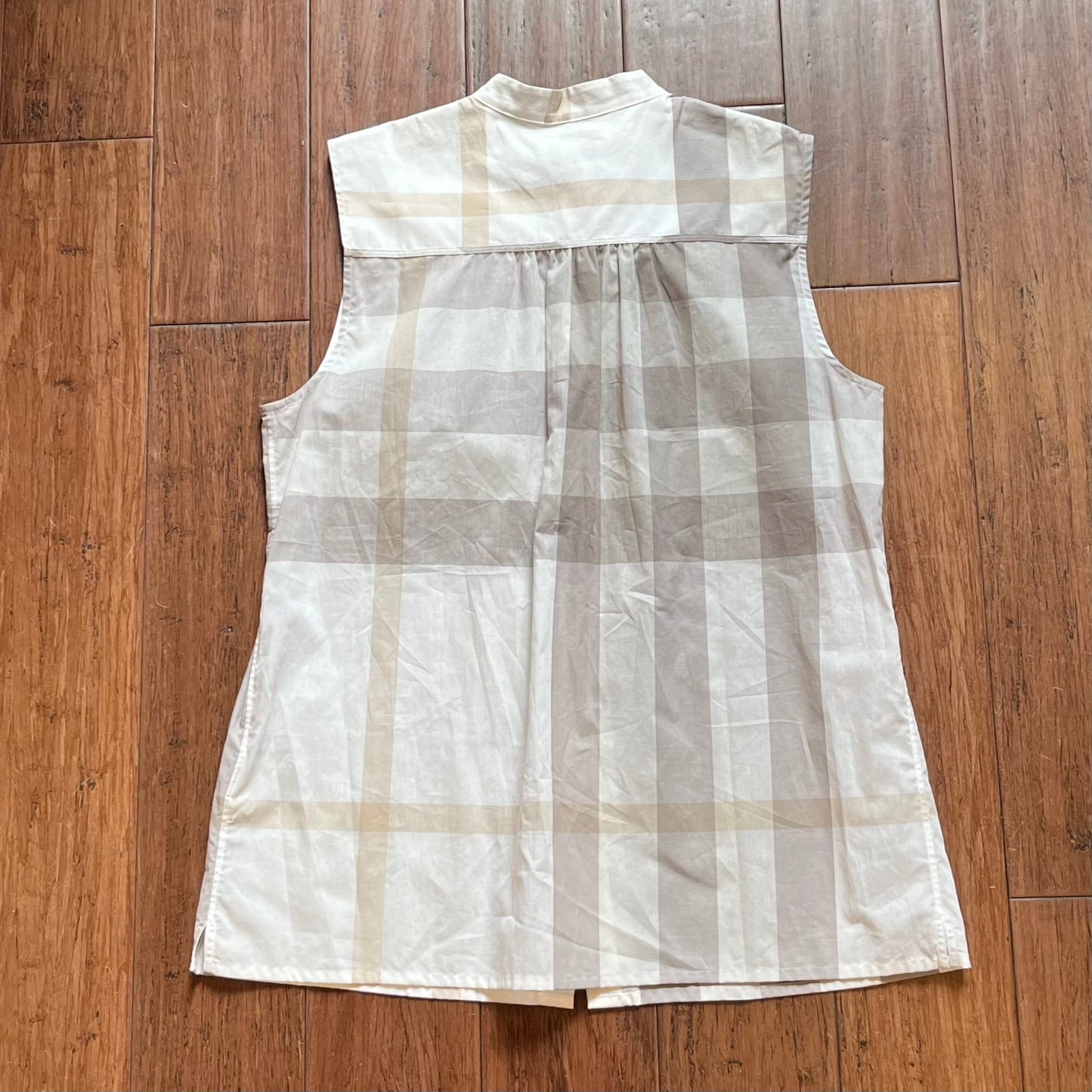 BURBERRY Mineral Gray Brit Cotton Check Sleeveless Blouse SZLG