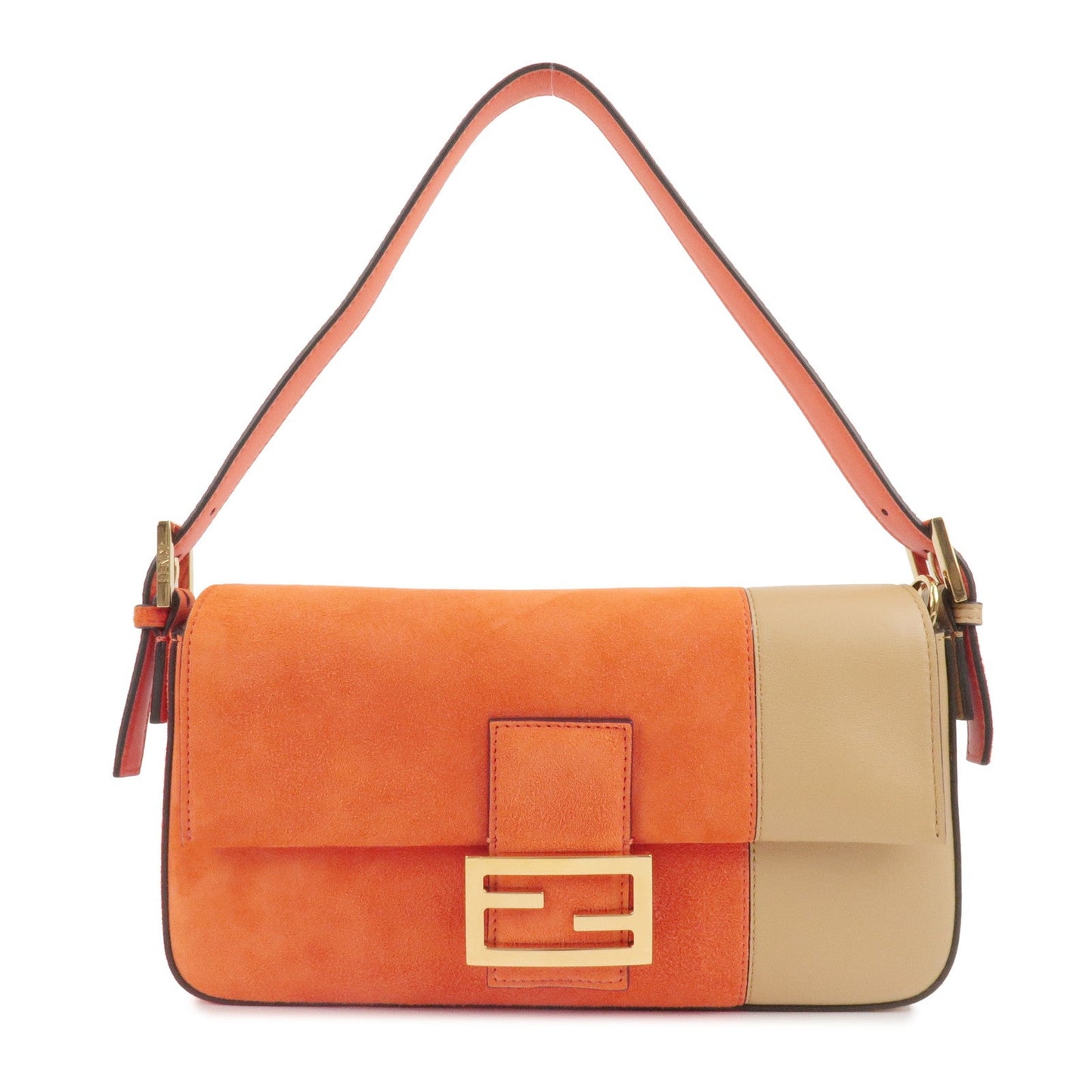 FENDI Mamma Baguette Suede Leather Shoulder Bag Orange 8BR792