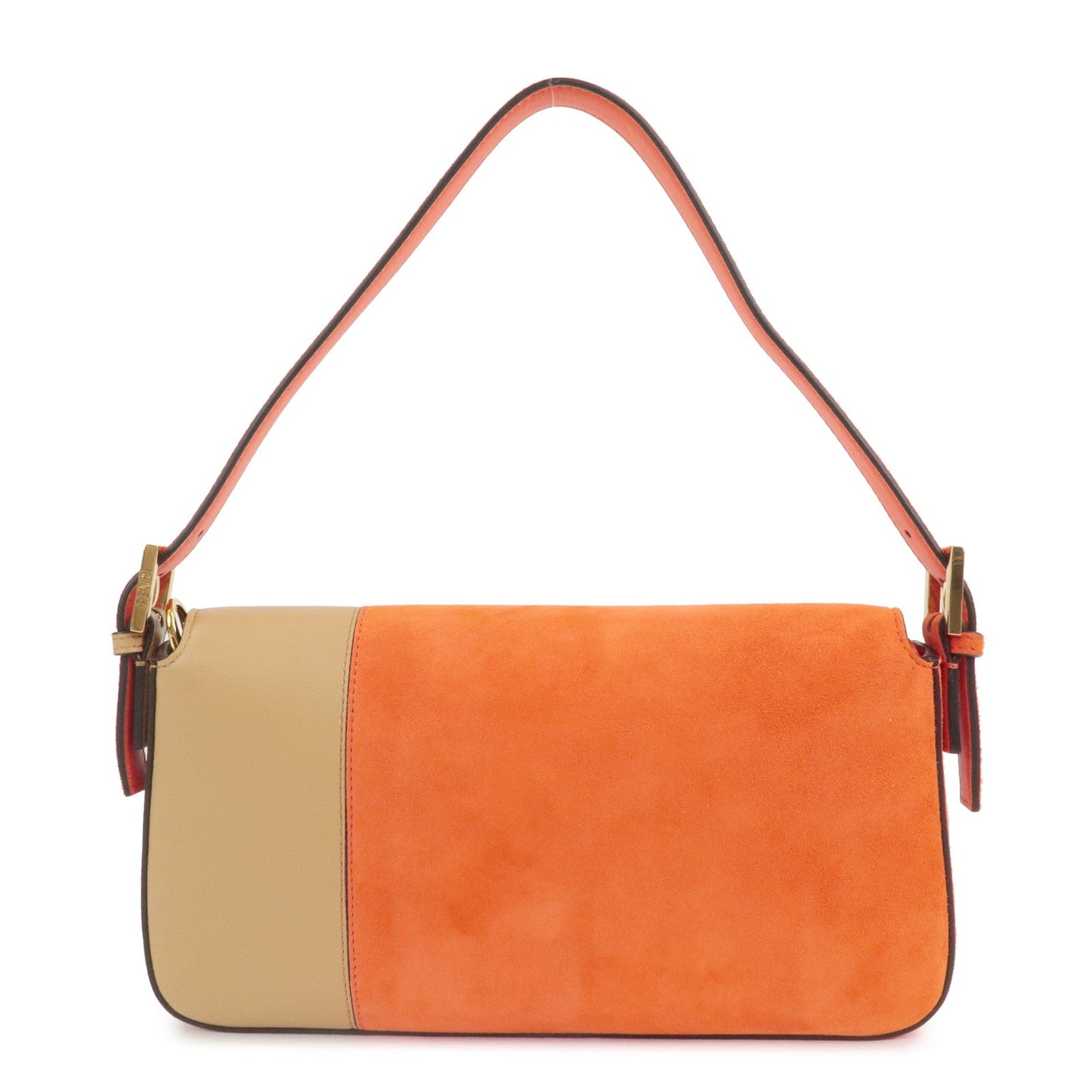 FENDI Mamma Baguette Suede Leather Shoulder Bag Orange 8BR792