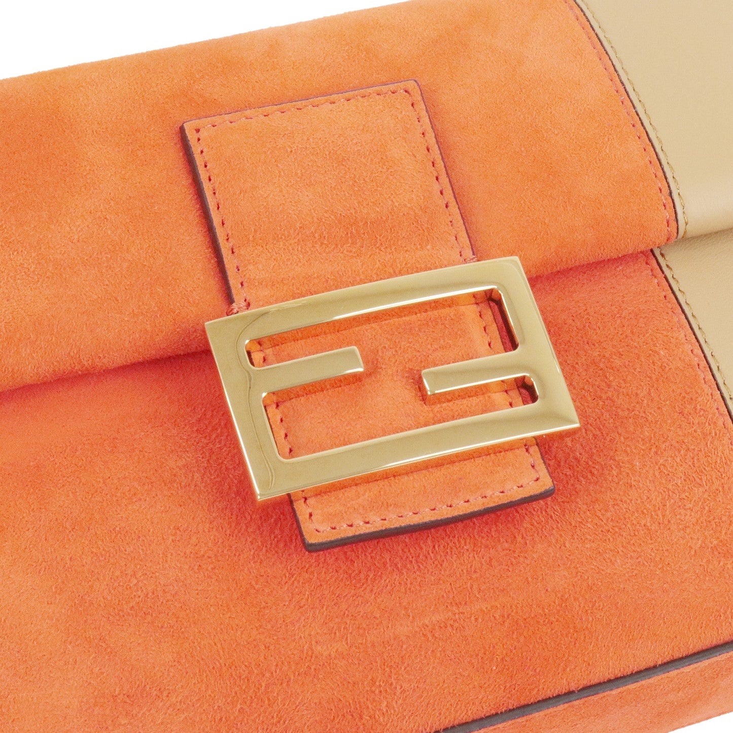 FENDI Mamma Baguette Suede Leather Shoulder Bag Orange 8BR792