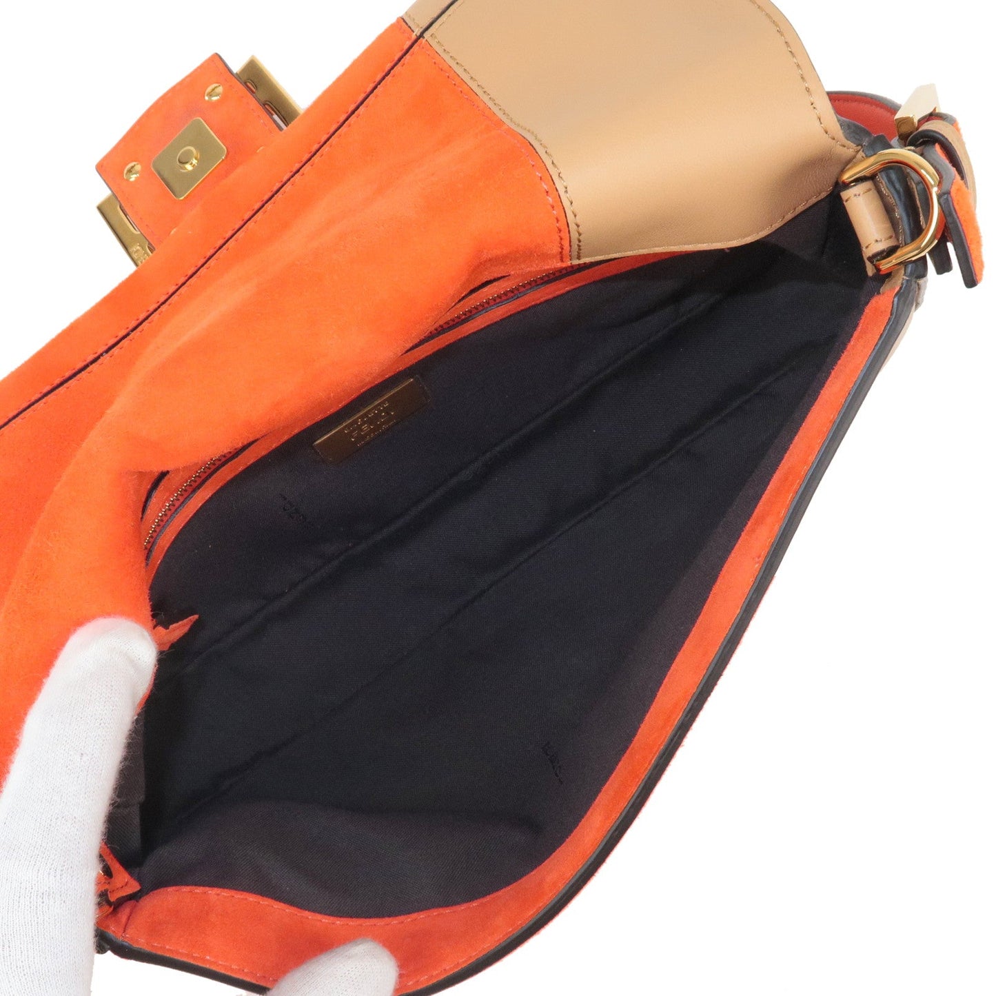 FENDI Mamma Baguette Suede Leather Shoulder Bag Orange 8BR792