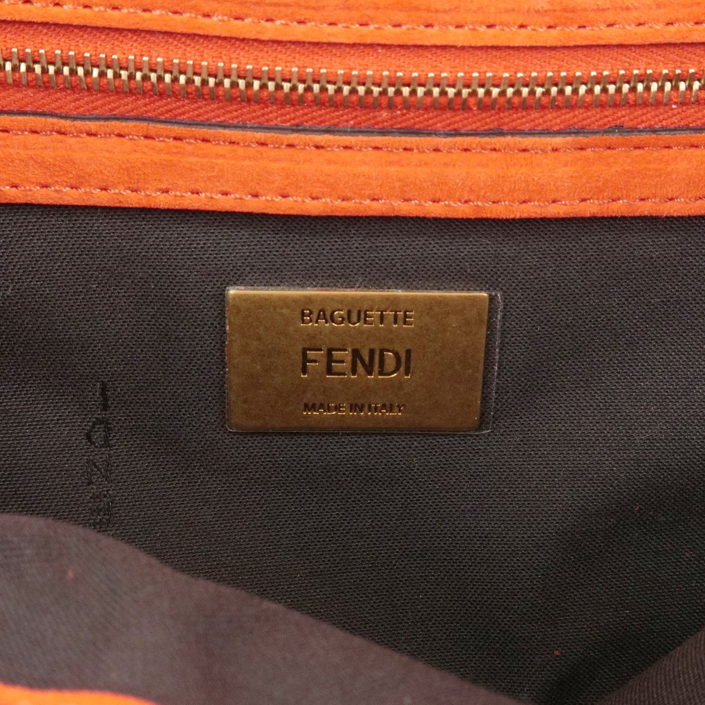 FENDI Mamma Baguette Suede Leather Shoulder Bag Orange 8BR792