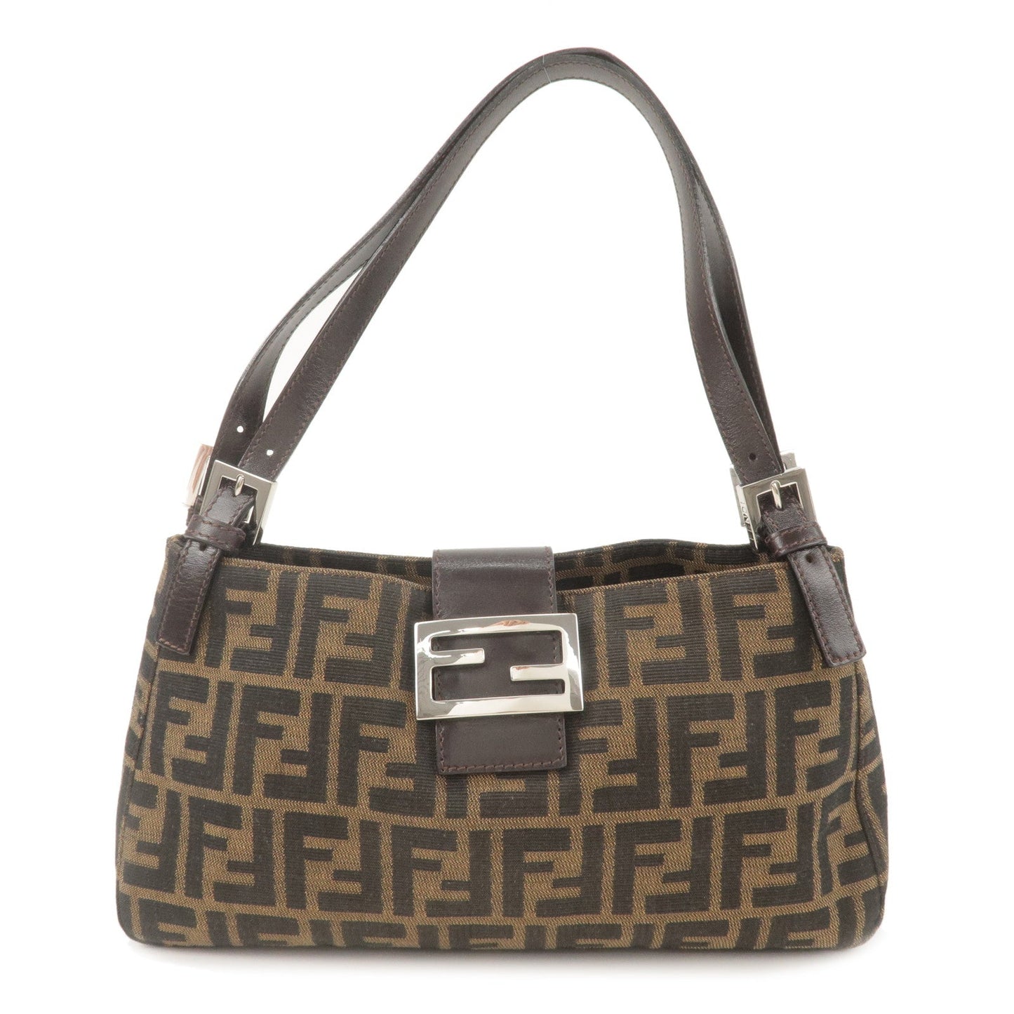 FENDI Zucca Canvas Leather Shoulder Bag Hand Bag Brown Black 26583