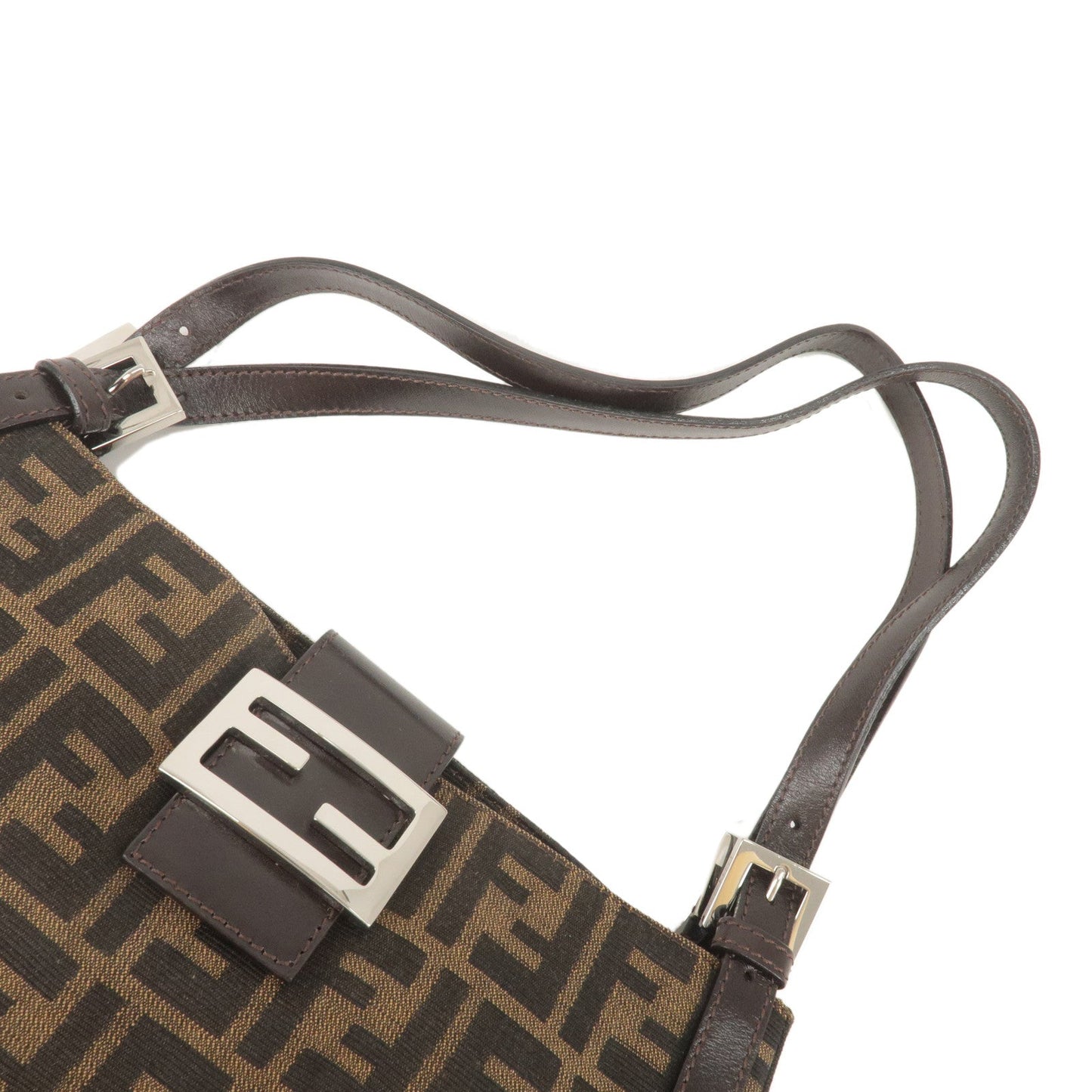 FENDI Zucca Canvas Leather Shoulder Bag Hand Bag Brown Black 26583