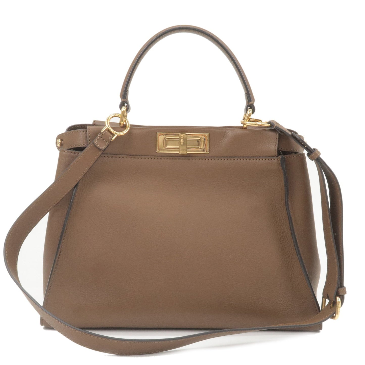 FENDI Peekaboo Regular  Leather 2Way Bag Brown 8N290