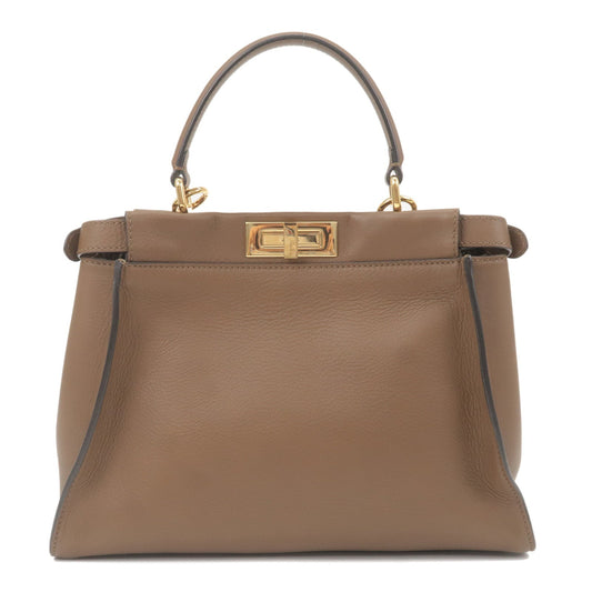 FENDI Peekaboo Regular  Leather 2Way Bag Brown 8N290