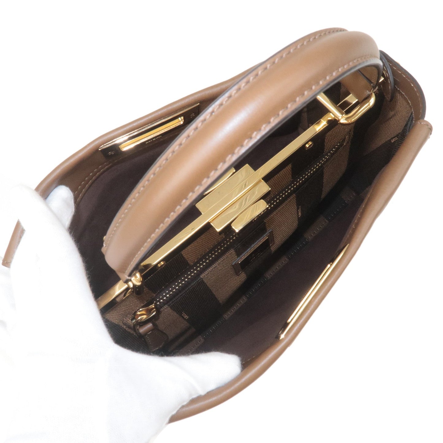 FENDI Peekaboo Regular  Leather 2Way Bag Brown 8N290