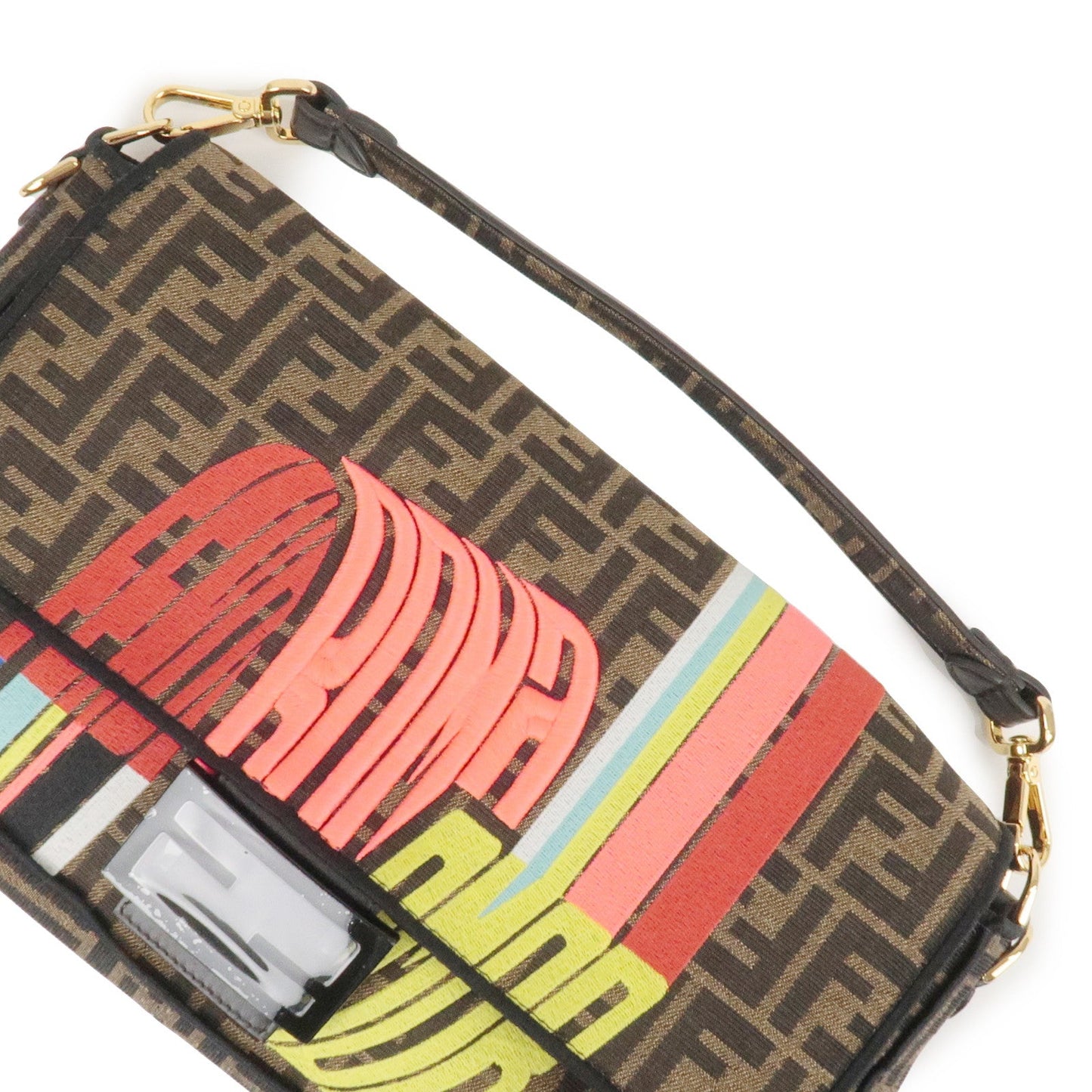 FENDI Zucca Canvas Embroidery Baguette Khaki Black 8BR771