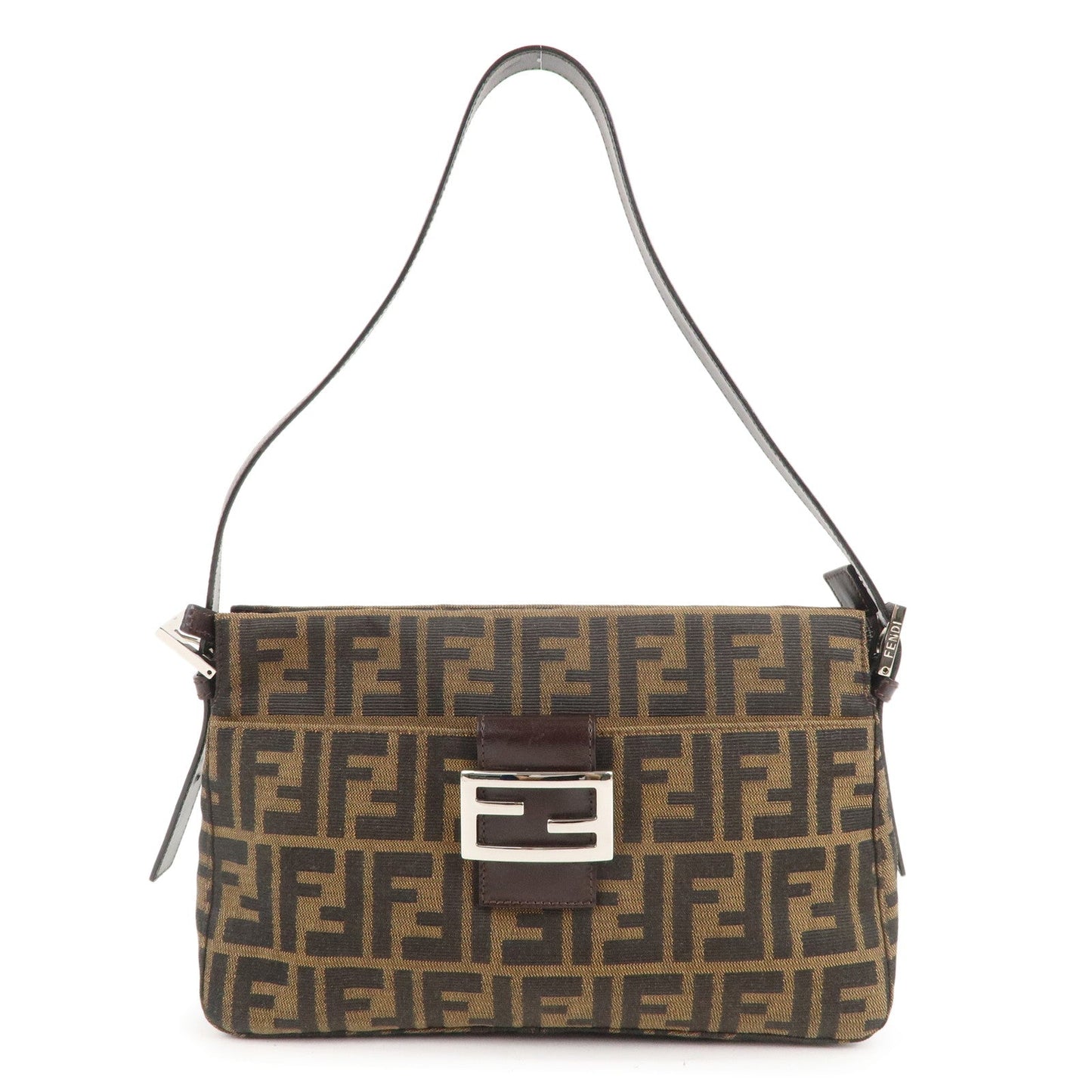 FENDI Zucca Canvas Leather Shoulder Bag Brown Black 26566