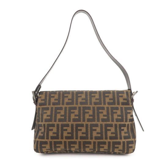 FENDI Zucca Canvas Leather Shoulder Bag Brown Black 26566