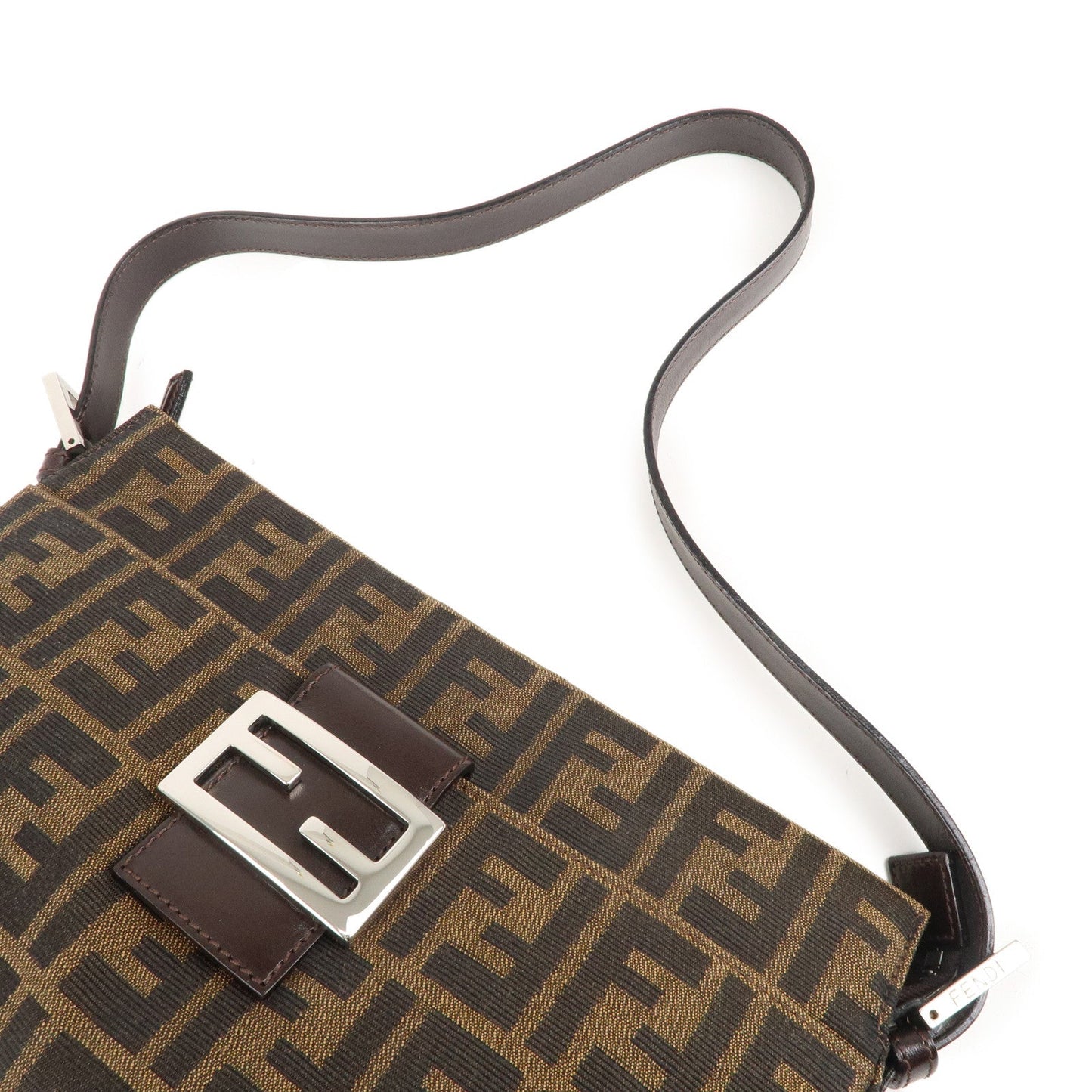 FENDI Zucca Canvas Leather Shoulder Bag Brown Black 26566