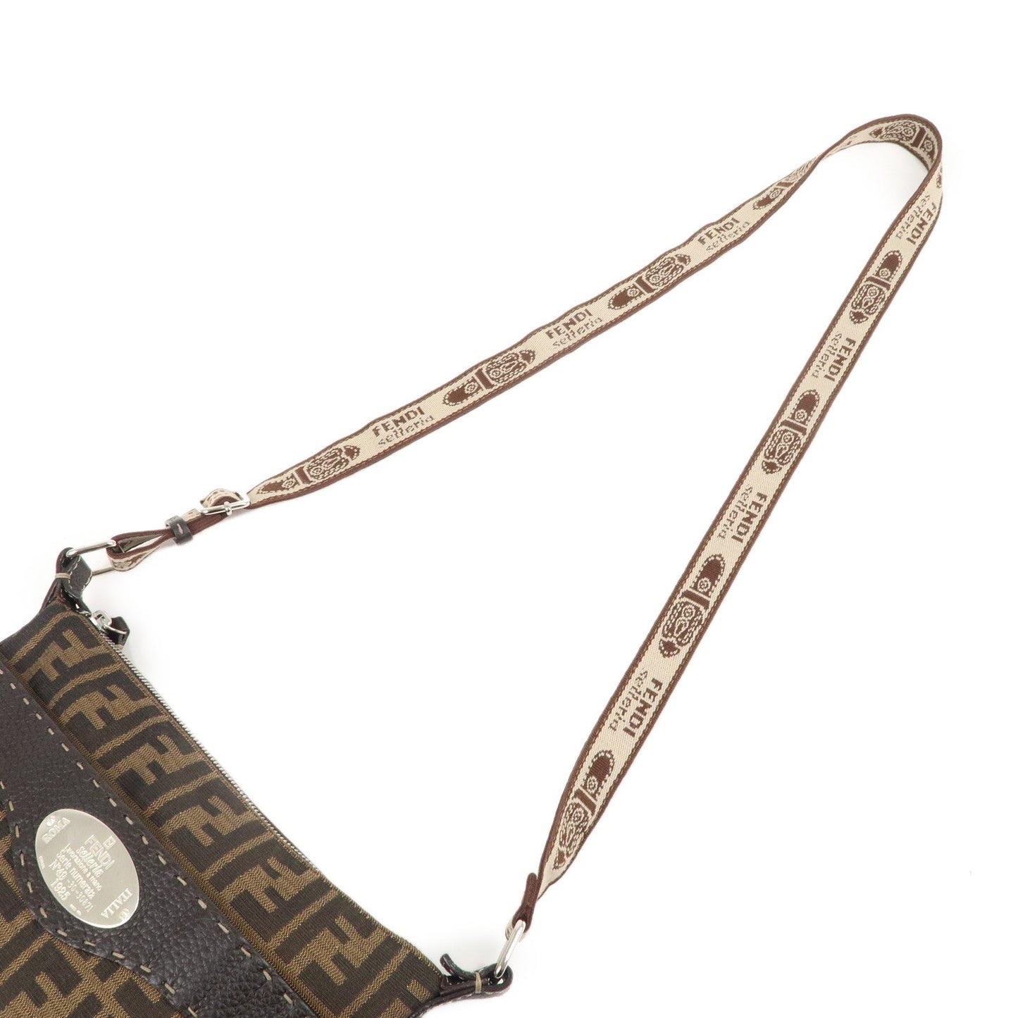 FENDI Selleria Zucca Canvas Leather Hand Bag Brown Black 8BT109