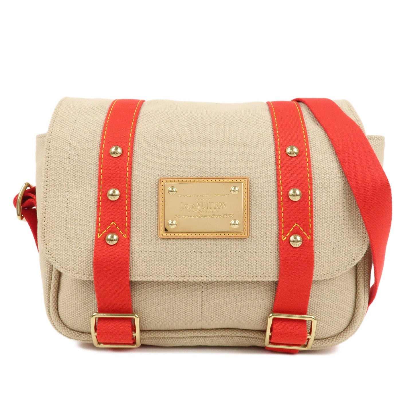 LOUIS VUITTON Antigua Buzas PM Shoulder Bag Beige Red M40041