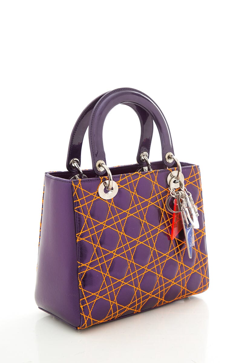 Lady Dior Medium Anselm Reyle Cannage Purple & Orange Tote