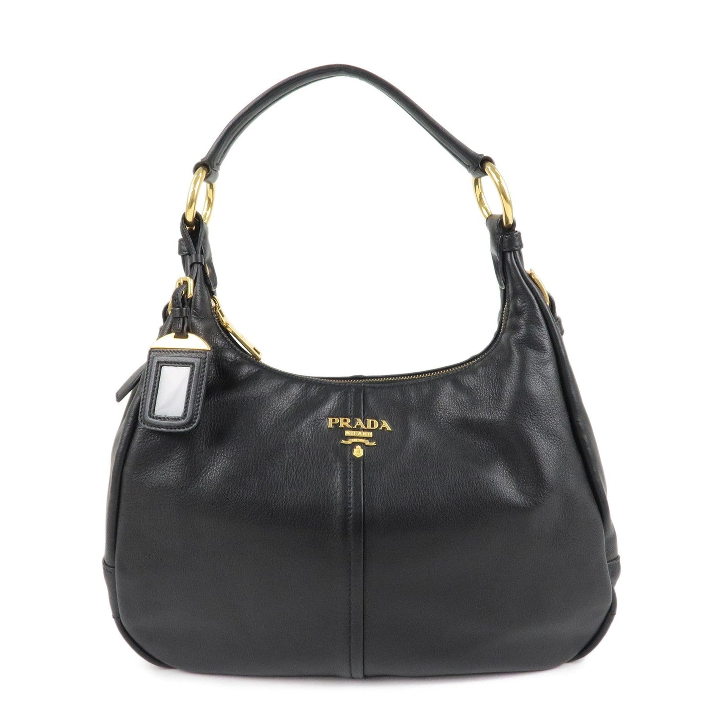 PRADA Logo Leather Shoulder Bag Hand Bag Black