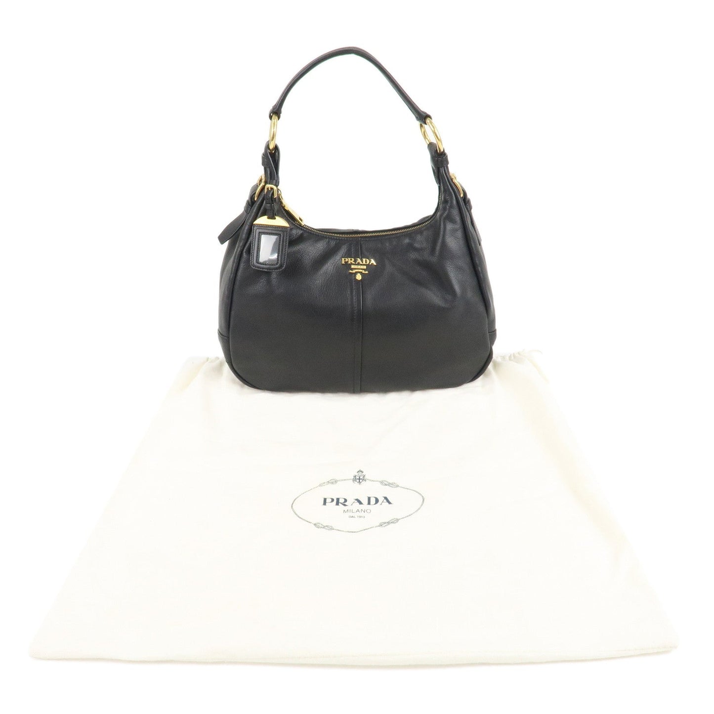 PRADA Logo Leather Shoulder Bag Hand Bag Black