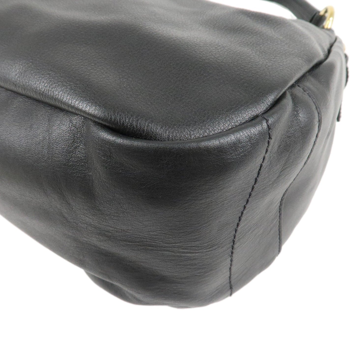 PRADA Logo Leather Shoulder Bag Hand Bag Black