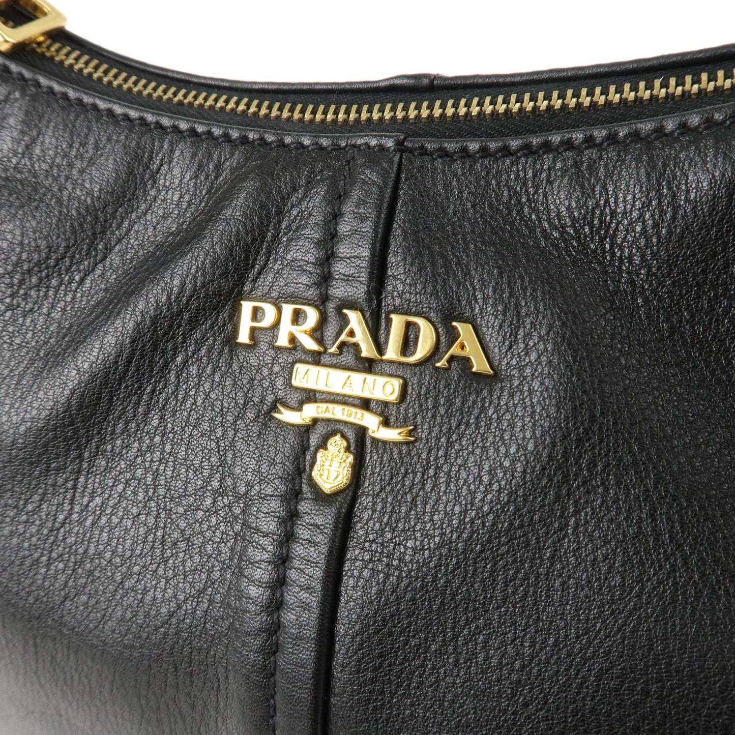 PRADA Logo Leather Shoulder Bag Hand Bag Black