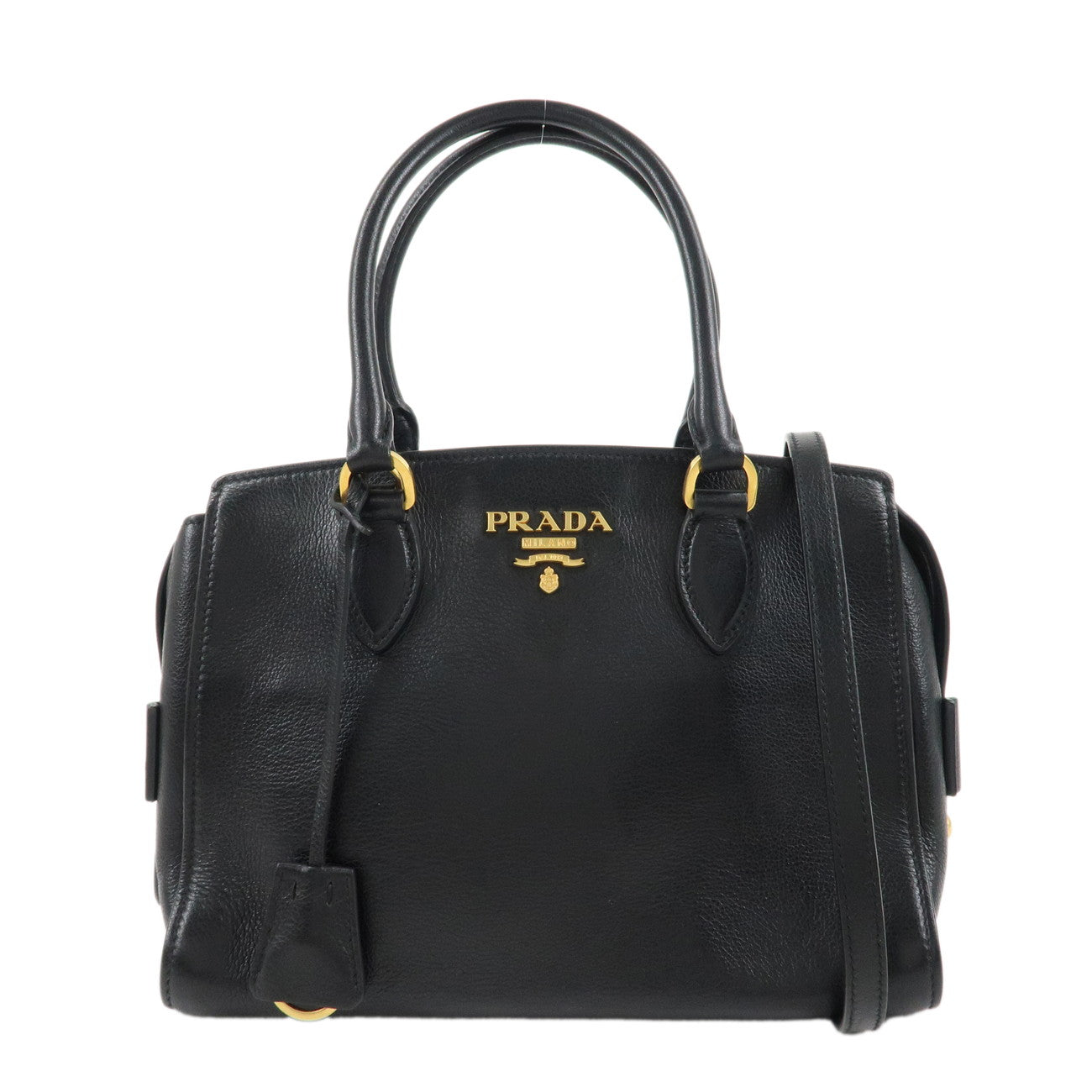 PRADA Leather 2Way Bag Hand Bag Shoulder Bag Black 1BA164